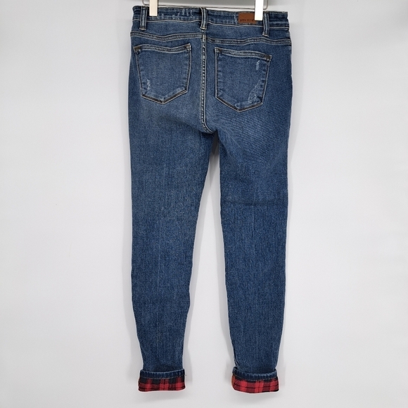 Judy Blue Med Wash Skinny Fit Buffalo Plaid Patch Distressed Jeans Size 28 - Picture 3 of 7